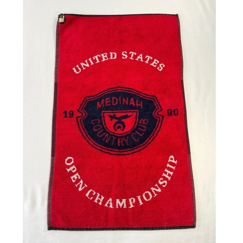 Vintage 1990 US Open Championship Medinah Country Club Golf Towel Red Cotton